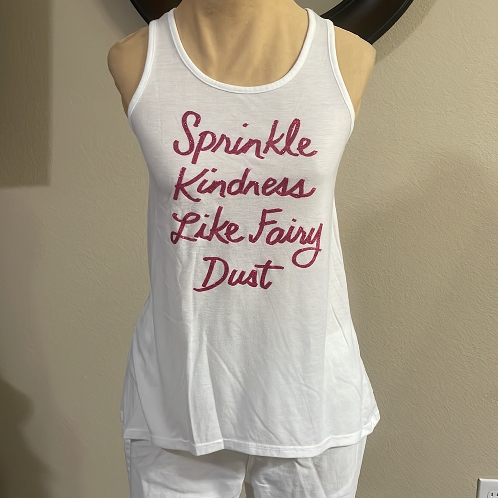 White Top with Pink Sparkly Writing